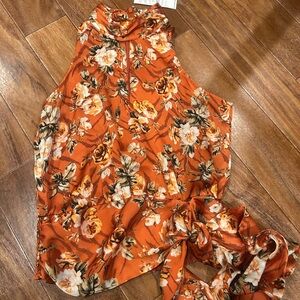 White House Black Market Floral Orange Top with Tie.